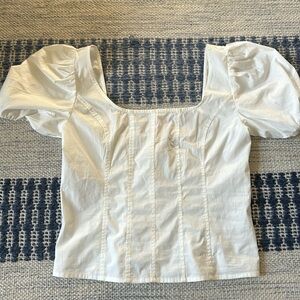 J. Crew White Puff Sleeve Top